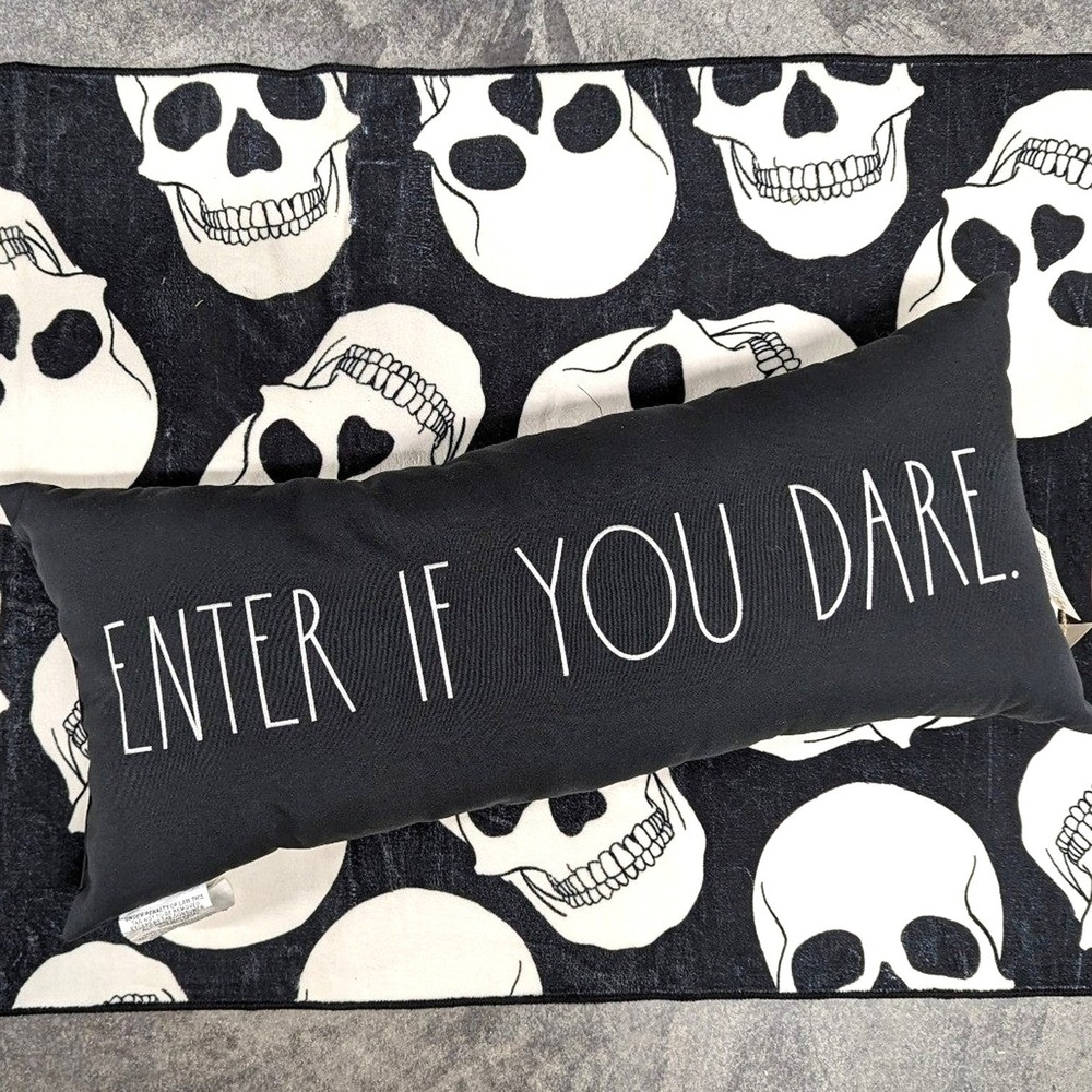 Whimsigoth Rae Dunn Black Oblong 13" x 30" Enter if you Dare throw pillow Grunge